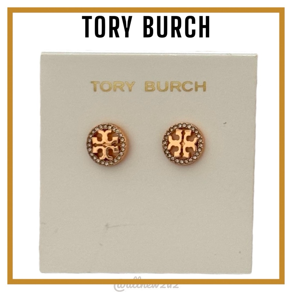 Tory Burch Rose Gold Miller Circle T Logo Pierced Earring Studs